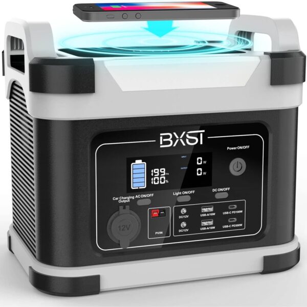 BXST Protable Power Station 1000W\/110V Pure Sine Wave Solar Generator Bidirectional Fast Charging1120Wh\/350000mAh Wireless Charging Solar Generator for Outdoor Camping Travel Hunting Blackout