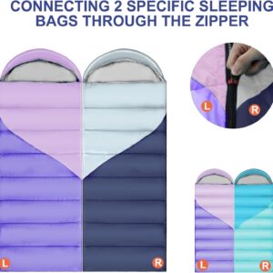 Camping Sleeping Bags for Adults Kids - All Season Warm & Cold Weather Backpacking Hiking XL Size Roomy Camping Gear Equipment for Couples Outdoor Car Family Travelling - Lightweight & Waterproof