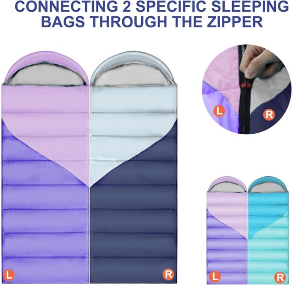 Camping Sleeping Bags for Adults Kids - All Season Warm & Cold Weather Backpacking Hiking XL Size Roomy Camping Gear Equipment for Couples Outdoor Car Family Travelling - Lightweight & Waterproof