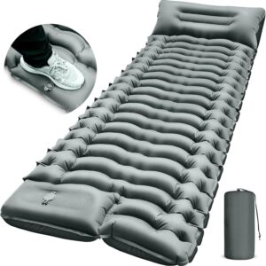 Camping Sleeping Pad, Ultralight Camping Mat with Pillow Built-in Foot Pump Inflatable Sleeping Pads Compact for Camping Backpacking Hiking Traveling