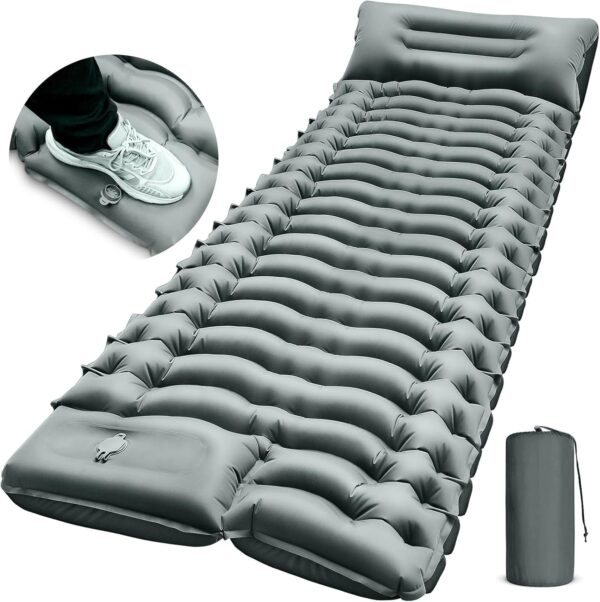 Camping Sleeping Pad, Ultralight Camping Mat with Pillow Built-in Foot Pump Inflatable Sleeping Pads Compact for Camping Backpacking Hiking Traveling