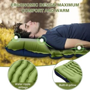 Camping Sleeping Pad, Ultralight Camping Mat with Pillow Built-in Foot Pump Inflatable Sleeping Pads Compact for Camping Backpacking Hiking Traveling