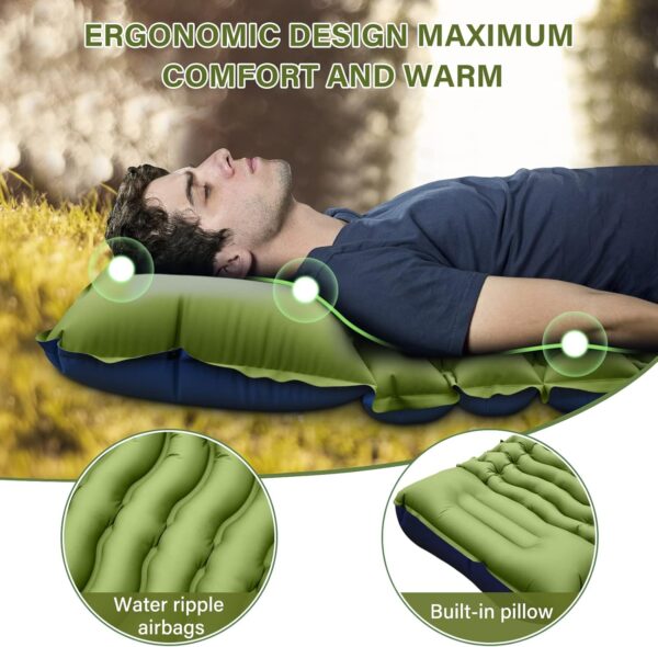 Camping Sleeping Pad, Ultralight Camping Mat with Pillow Built-in Foot Pump Inflatable Sleeping Pads Compact for Camping Backpacking Hiking Traveling