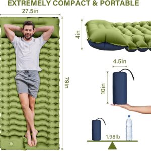 Camping Sleeping Pad, Ultralight Camping Mat with Pillow Built-in Foot Pump Inflatable Sleeping Pads Compact for Camping Backpacking Hiking Traveling