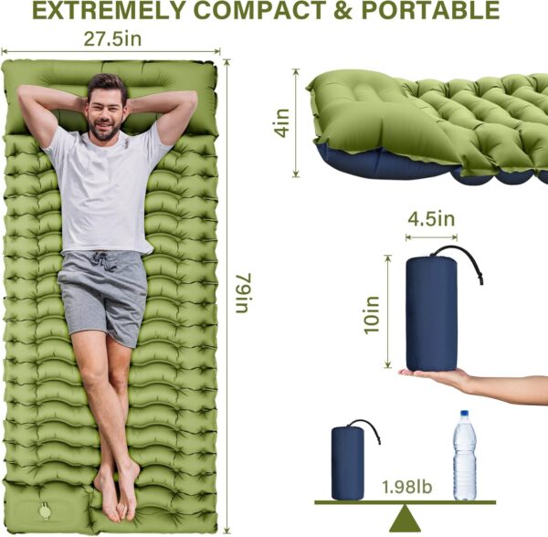 Camping Sleeping Pad, Ultralight Camping Mat with Pillow Built-in Foot Pump Inflatable Sleeping Pads Compact for Camping Backpacking Hiking Traveling
