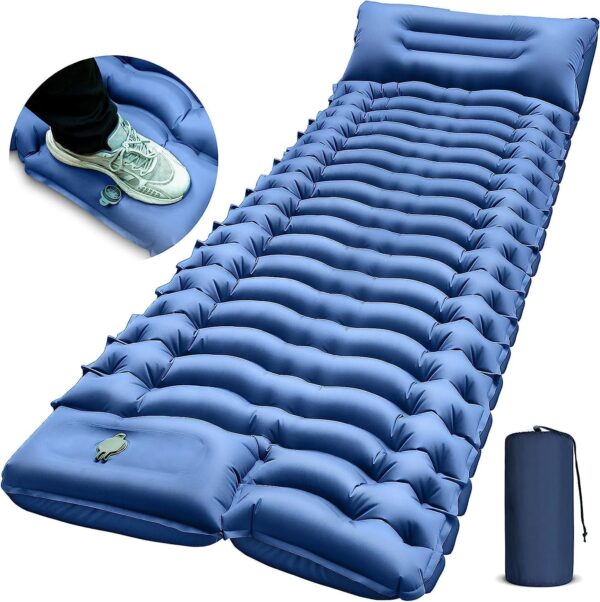 Camping Sleeping Pad, Ultralight Camping Mat with Pillow Built-in Foot Pump Inflatable Sleeping Pads Compact for Camping Backpacking Hiking Traveling