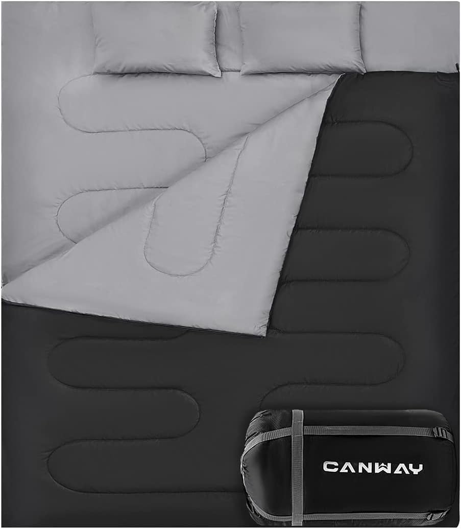 CANWAY Double Sleeping Bag,2 Person Sleeping Bag Lightweight Waterproof with 2 Pillows for Camping, Backpacking, or Hiking for Adults or Teens Queen Size XL & XXL