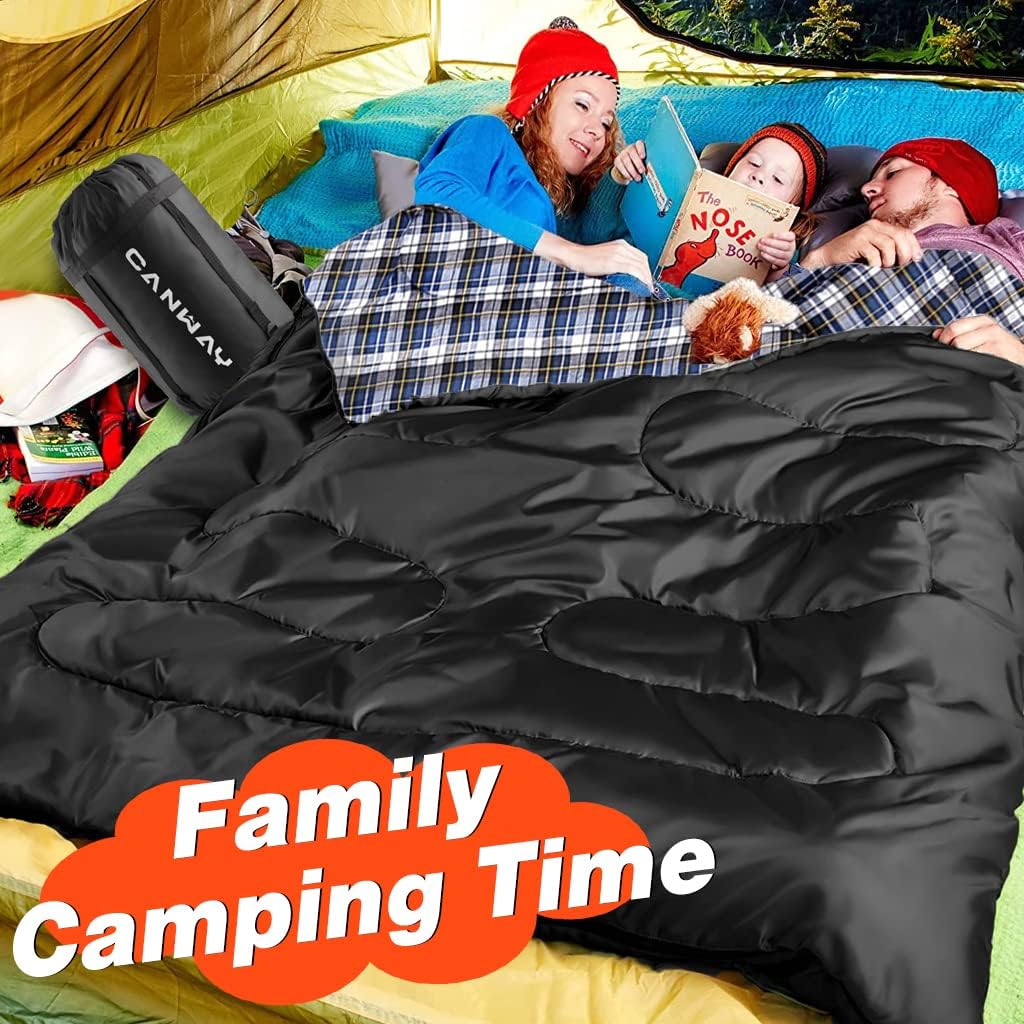 CANWAY Double Sleeping Bag,2 Person Sleeping Bag Lightweight Waterproof with 2 Pillows for Camping, Backpacking, or Hiking for Adults or Teens Queen Size XL & XXL