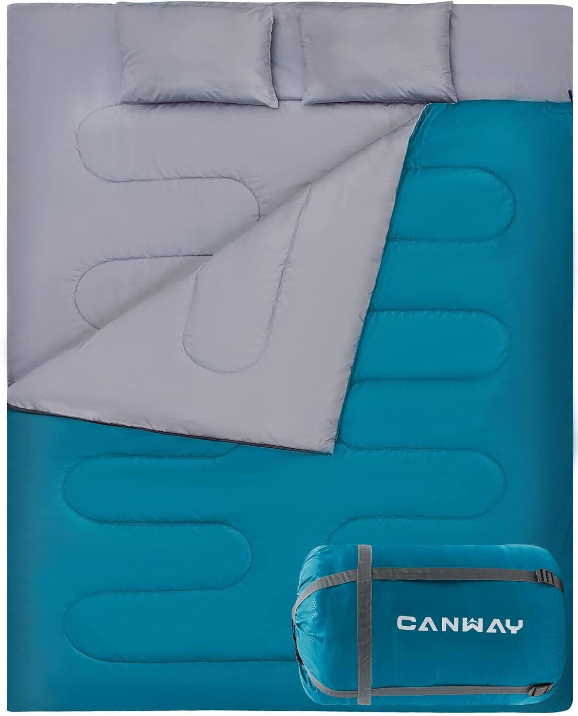 CANWAY Double Sleeping Bag,2 Person Sleeping Bag Lightweight Waterproof with 2 Pillows for Camping, Backpacking, or Hiking for Adults or Teens Queen Size XL & XXL