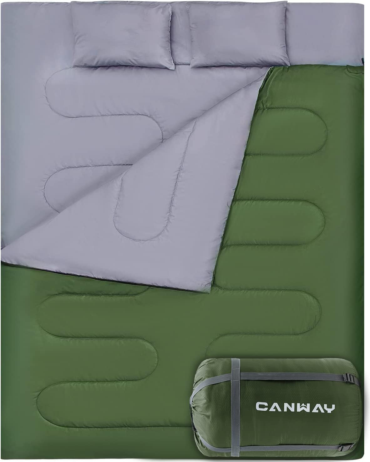 CANWAY Double Sleeping Bag,2 Person Sleeping Bag Lightweight Waterproof with 2 Pillows for Camping, Backpacking, or Hiking for Adults or Teens Queen Size XL & XXL