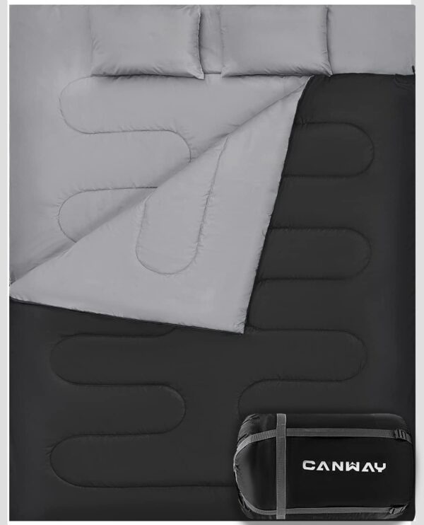 CANWAY Double Sleeping Bag,2 Person Sleeping Bag Lightweight Waterproof with 2 Pillows for Camping, Backpacking, or Hiking for Adults or Teens Queen Size XL & XXL