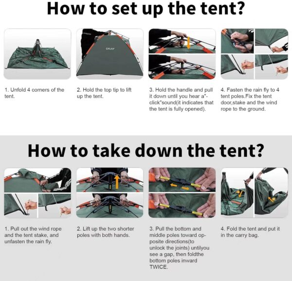 Cflity Camping Tent, 3 Person Instant Pop Up Tent Waterproof Three Layer Automatic Dome Tent, Large Lightweight 4 Seasons Tent, Backpacking Tent with Removable Rain-Fly 2 Extensible Porch for Camping