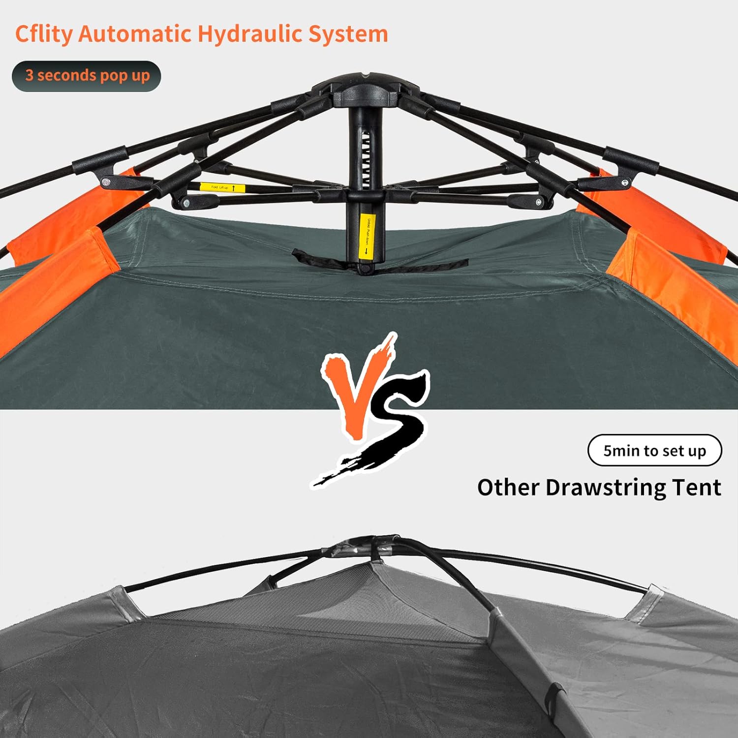 Cflity Camping Tent, 3 Person Instant Pop Up Tent Waterproof Three Layer Automatic Dome Tent, Large Lightweight 4 Seasons Tent, Backpacking Tent with Removable Rain-Fly 2 Extensible Porch for Camping