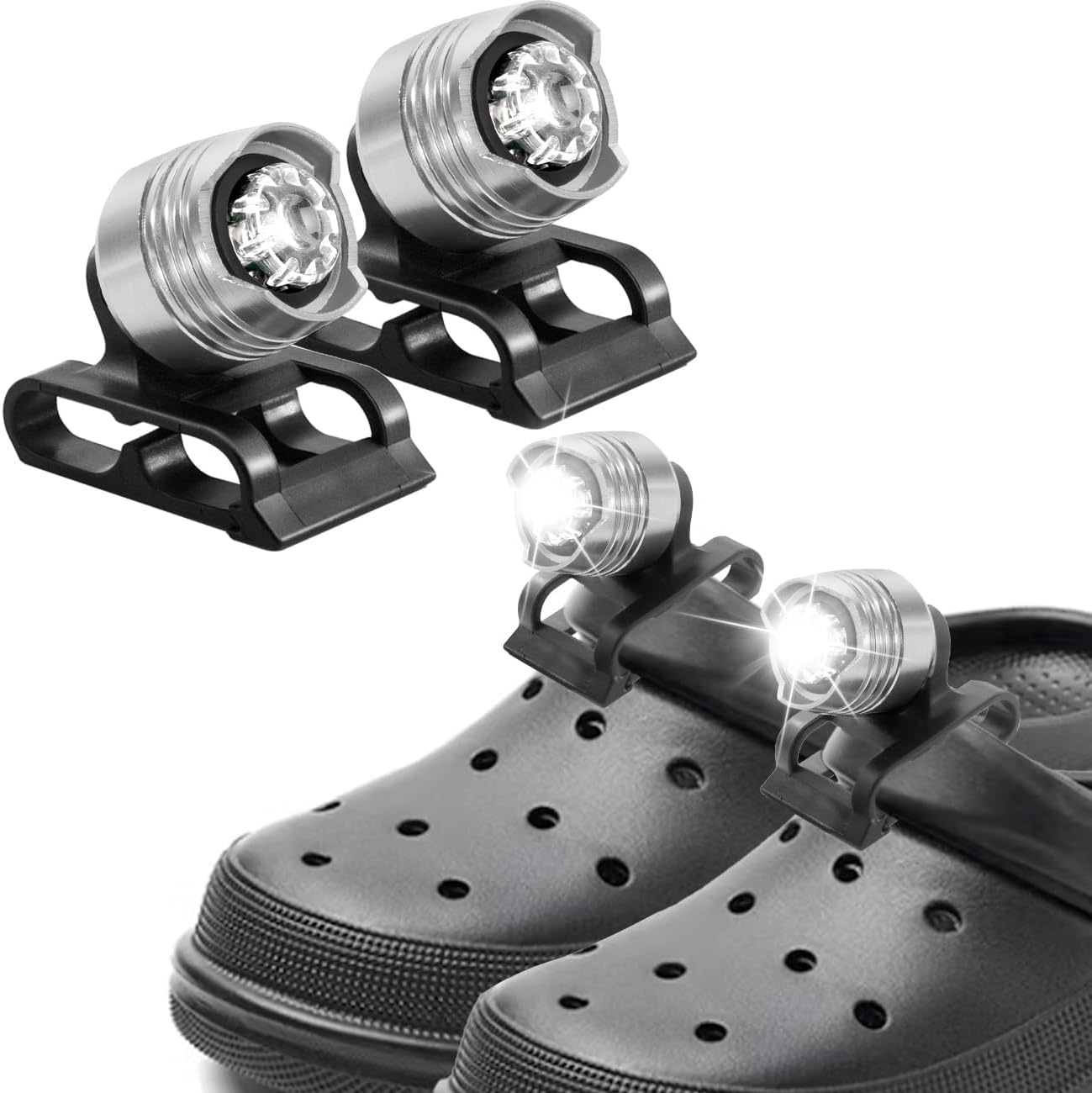 CHORPETI Headlights for Croc, 2pcs Lights Flashlights for Shoes, Waterproof Croc Shoe Headlight Accessories for Night Runners Dog Walking, Hiking, Camping, Suitable for Adults Kids