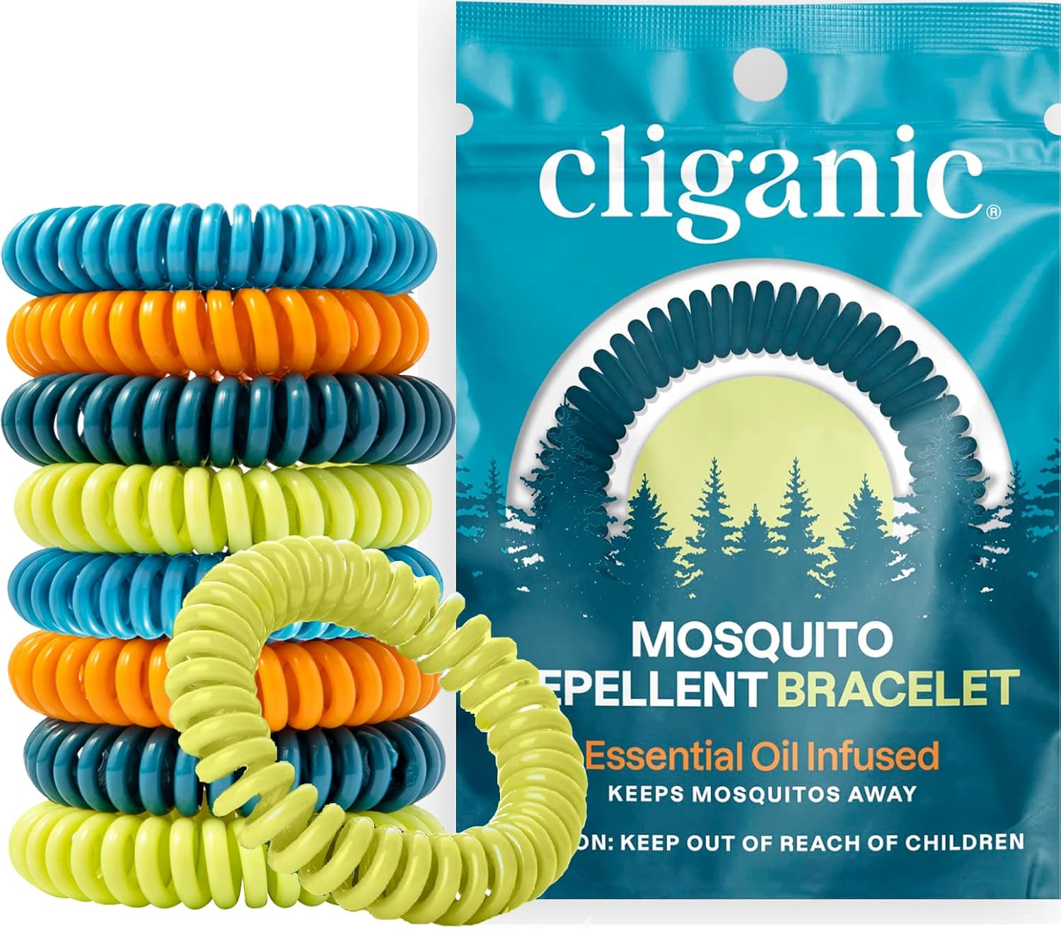 Cliganic 10 Pack Mosquito Repellent Bracelets, DEET-Free Bands, Individually Wrapped (Packaging May Vary)