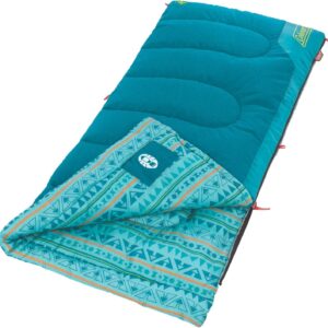 Coleman Kids 50°F Sleeping Bag, Comfortable Camping Sleeping Bag for Kids, Fits Children up to 5ft Tall, Glow in the Dark Design, Stuff Sack Included, Machine Washable