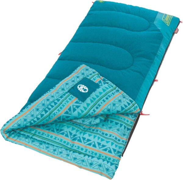 Coleman Kids 50°F Sleeping Bag, Comfortable Camping Sleeping Bag for Kids, Fits Children up to 5ft Tall, Glow in the Dark Design, Stuff Sack Included, Machine Washable