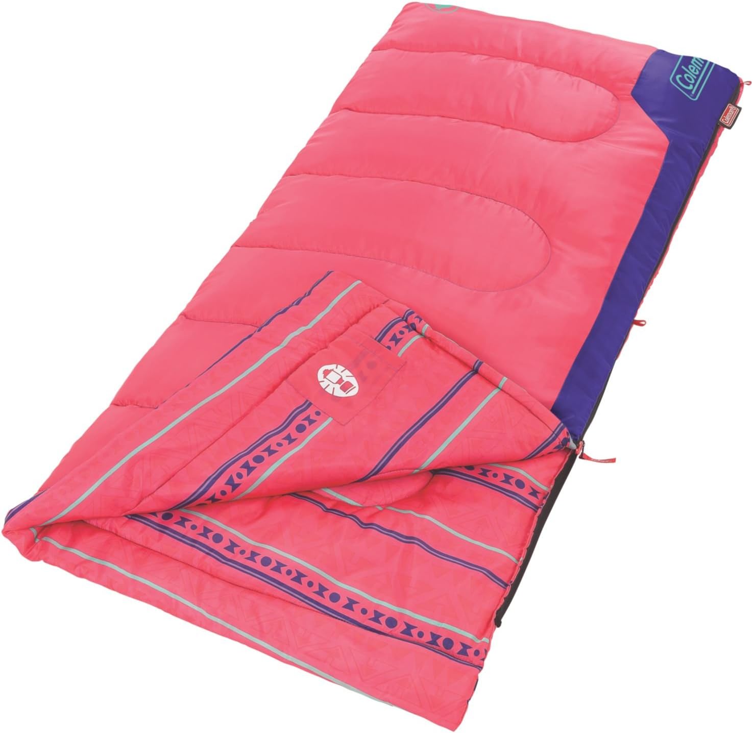 Coleman Kids 50°F Sleeping Bag, Comfortable Camping Sleeping Bag for Kids, Fits Children up to 5ft Tall, Glow in the Dark Design, Stuff Sack Included, Machine Washable