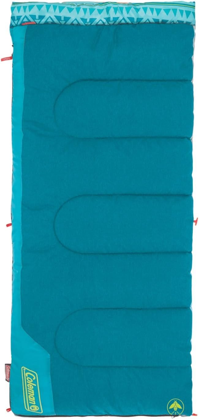 Coleman Kids 50°F Sleeping Bag, Comfortable Camping Sleeping Bag for Kids, Fits Children up to 5ft Tall, Glow in the Dark Design, Stuff Sack Included, Machine Washable