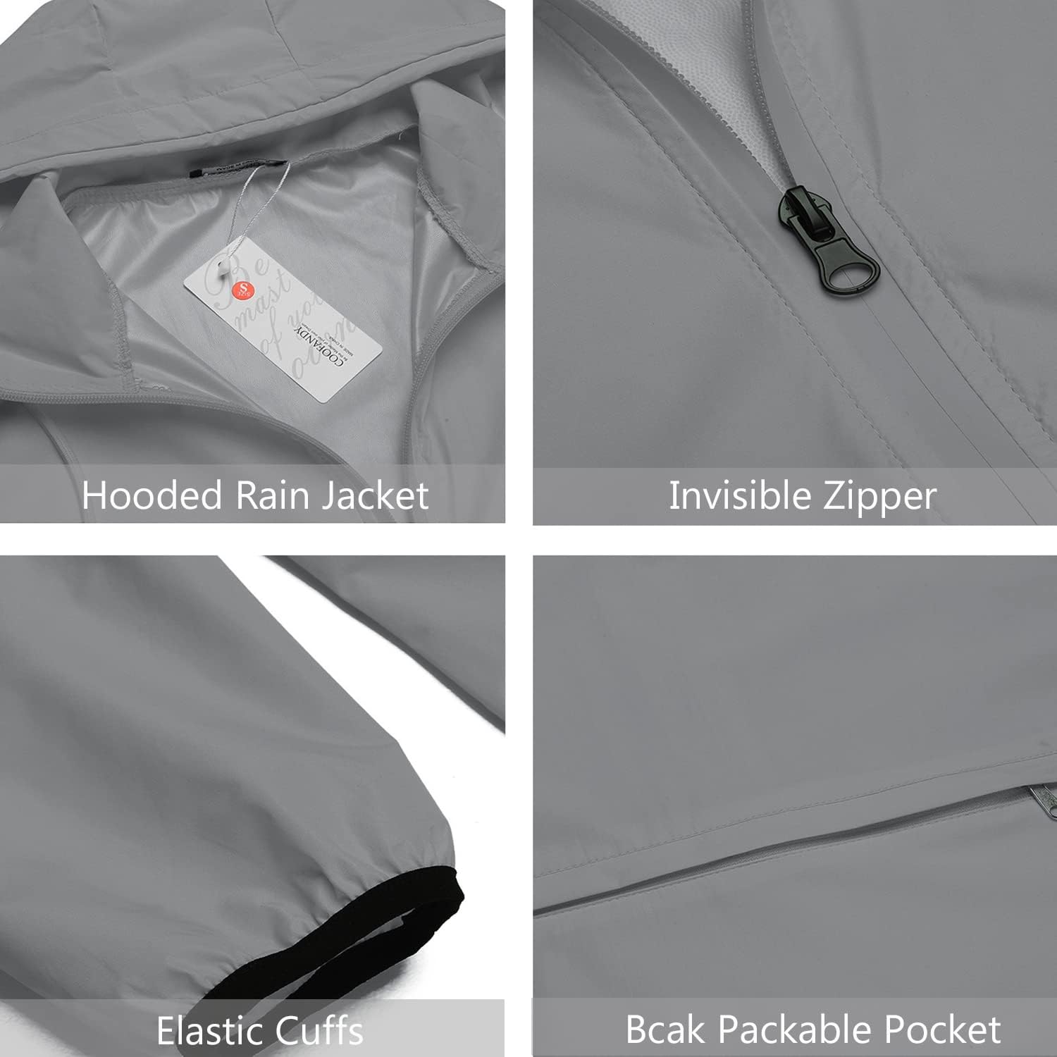 COOFANDY Men's Packable Rain Jacket Lightweight Waterproof Raincoat with Hood Outdoor Running Hiking Cycling