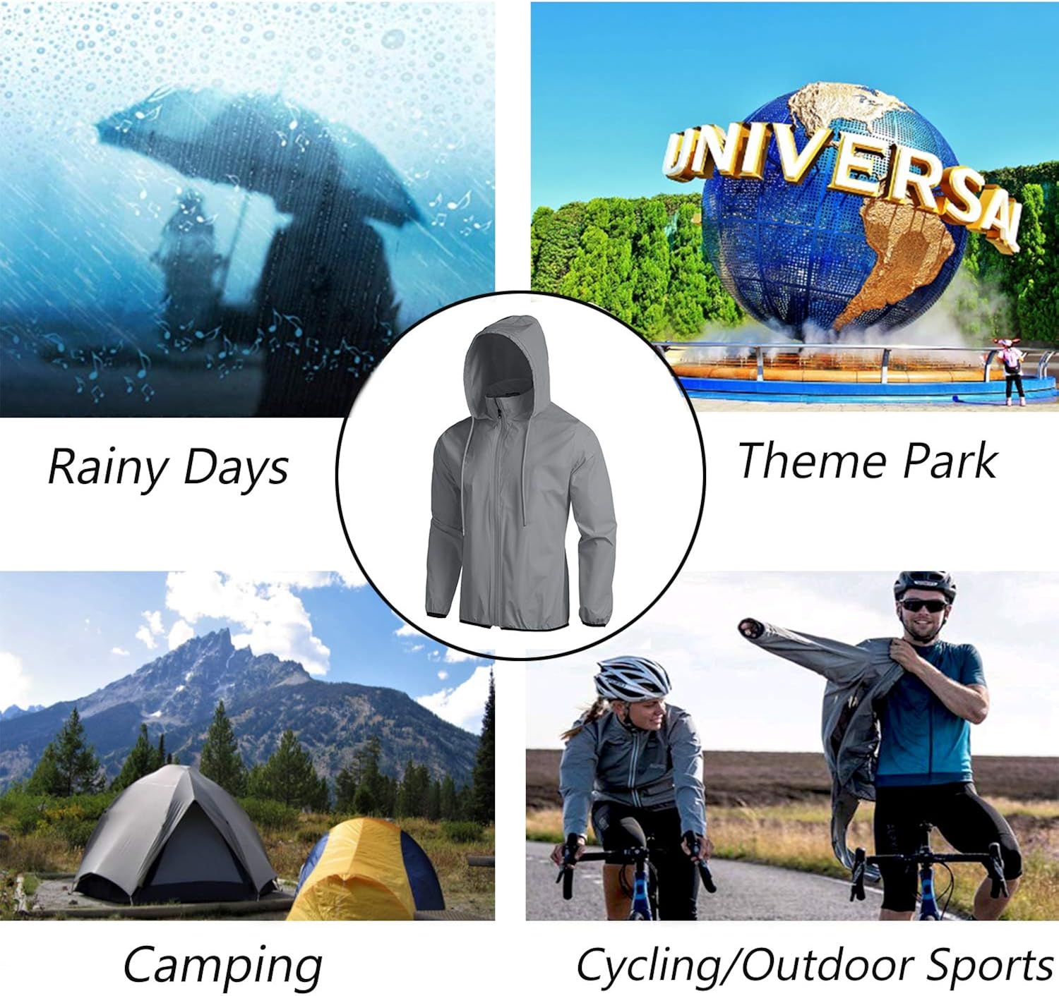 COOFANDY Men's Packable Rain Jacket Lightweight Waterproof Raincoat with Hood Outdoor Running Hiking Cycling