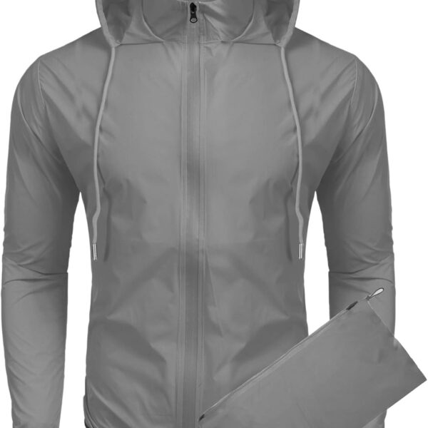 COOFANDY Men's Packable Rain Jacket Lightweight Waterproof Raincoat with Hood Outdoor Running Hiking Cycling