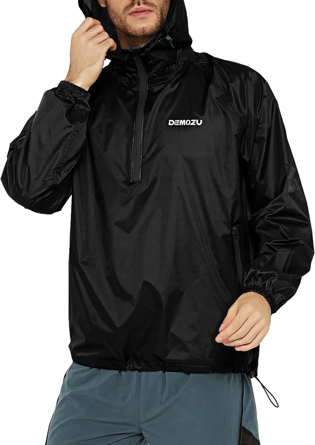 DEMOZU Men's Lightweight Running Cycling Rain Jacket Packable Hooded Windbreaker Jacket