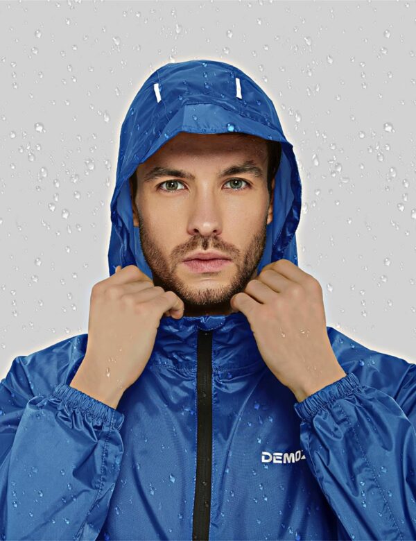 DEMOZU Men's Lightweight Running Cycling Rain Jacket Packable Hooded Windbreaker Jacket
