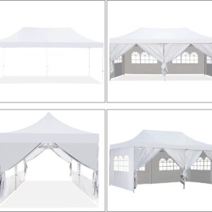 Diophros 10x20 Outdoor Pop up Canopy Tent, Waterproof Patio Tent with 6 Removable Sidewalls, Heavy Duty Outdoor Rooftop Tent Portable Gazebo Wedding BBQ for Catering Garden Beach Camping