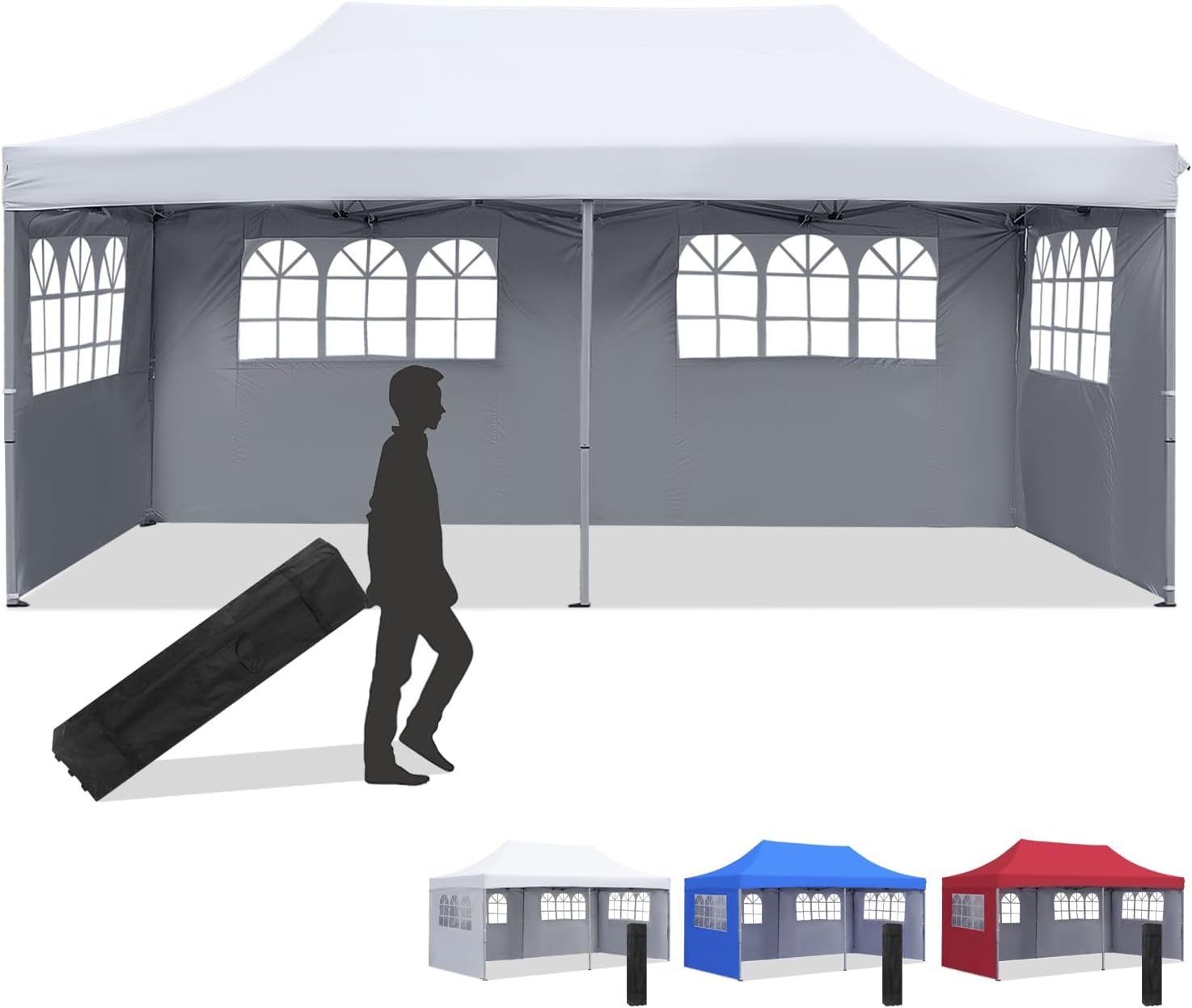 Diophros 10x20 Outdoor Pop up Canopy Tent, Waterproof Patio Tent with 6 Removable Sidewalls, Heavy Duty Outdoor Rooftop Tent Portable Gazebo Wedding BBQ for Catering Garden Beach Camping