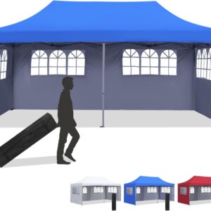 Diophros 10x20 Outdoor Pop up Canopy Tent, Waterproof Patio Tent with 6 Removable Sidewalls, Heavy Duty Outdoor Rooftop Tent Portable Gazebo Wedding BBQ for Catering Garden Beach Camping