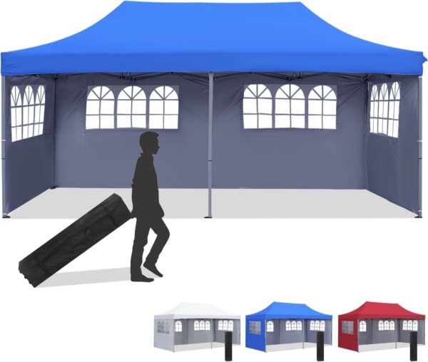 Diophros 10x20 Outdoor Pop up Canopy Tent, Waterproof Patio Tent with 6 Removable Sidewalls, Heavy Duty Outdoor Rooftop Tent Portable Gazebo Wedding BBQ for Catering Garden Beach Camping
