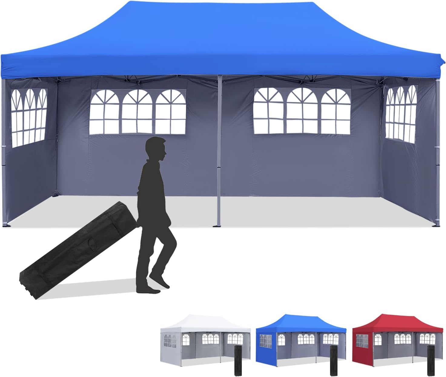 Diophros 10x20 Outdoor Pop up Canopy Tent, Waterproof Patio Tent with 6 Removable Sidewalls, Heavy Duty Outdoor Rooftop Tent Portable Gazebo Wedding BBQ for Catering Garden Beach Camping