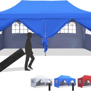 Diophros 10x20 Outdoor Pop up Canopy Tent, Waterproof Patio Tent with 6 Removable Sidewalls, Heavy Duty Outdoor Rooftop Tent Portable Gazebo Wedding BBQ for Catering Garden Beach Camping