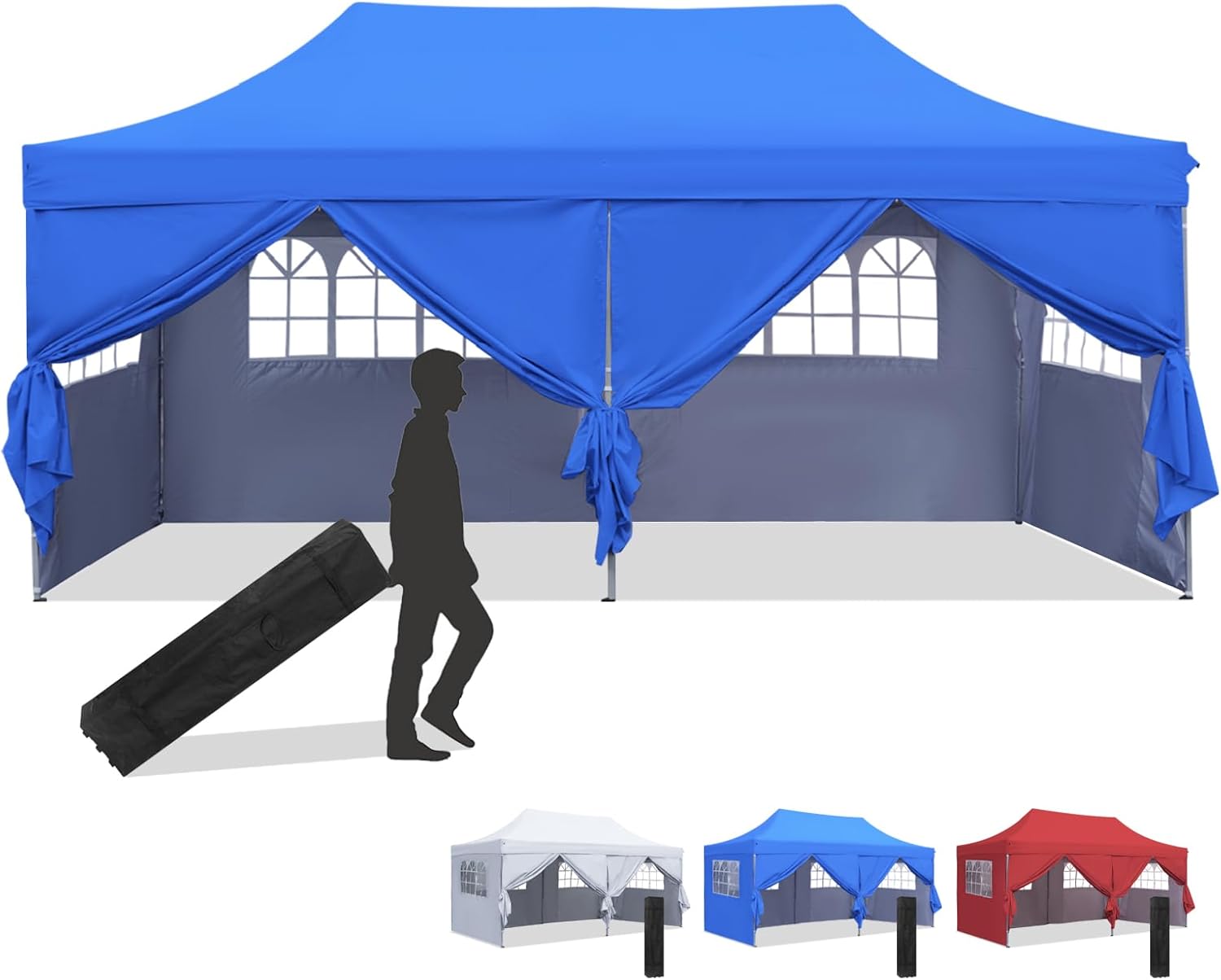 Diophros 10x20 Outdoor Pop up Canopy Tent, Waterproof Patio Tent with 6 Removable Sidewalls, Heavy Duty Outdoor Rooftop Tent Portable Gazebo Wedding BBQ for Catering Garden Beach Camping