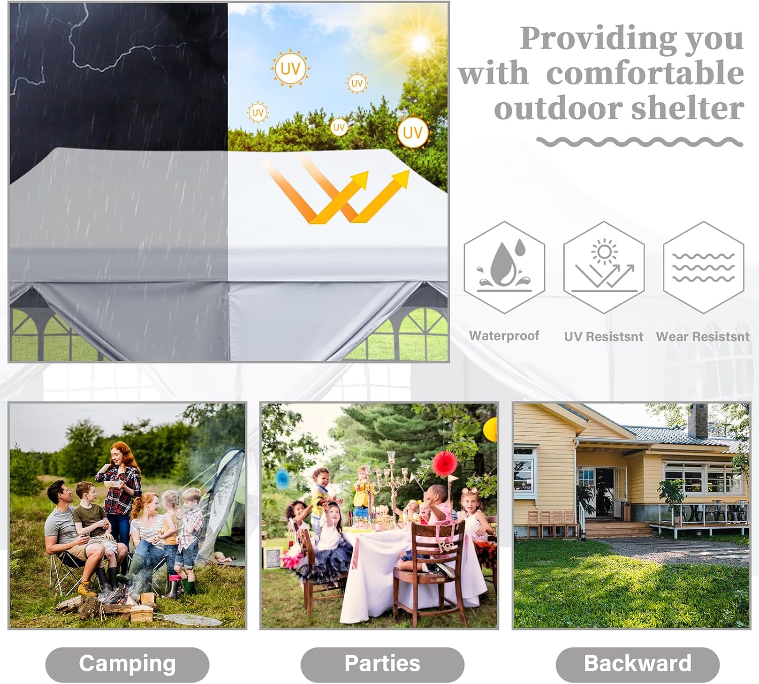 Diophros 10x20 Outdoor Pop up Canopy Tent, Waterproof Patio Tent with 6 Removable Sidewalls, Heavy Duty Outdoor Rooftop Tent Portable Gazebo Wedding BBQ for Catering Garden Beach Camping