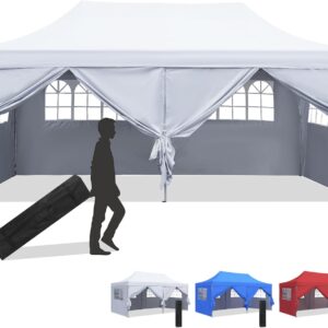 Diophros 10x20 Outdoor Pop up Canopy Tent, Waterproof Patio Tent with 6 Removable Sidewalls, Heavy Duty Outdoor Rooftop Tent Portable Gazebo Wedding BBQ for Catering Garden Beach Camping