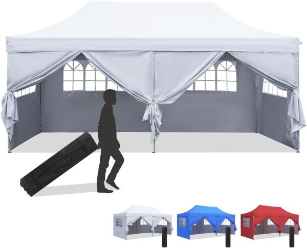 Diophros 10x20 Outdoor Pop up Canopy Tent, Waterproof Patio Tent with 6 Removable Sidewalls, Heavy Duty Outdoor Rooftop Tent Portable Gazebo Wedding BBQ for Catering Garden Beach Camping