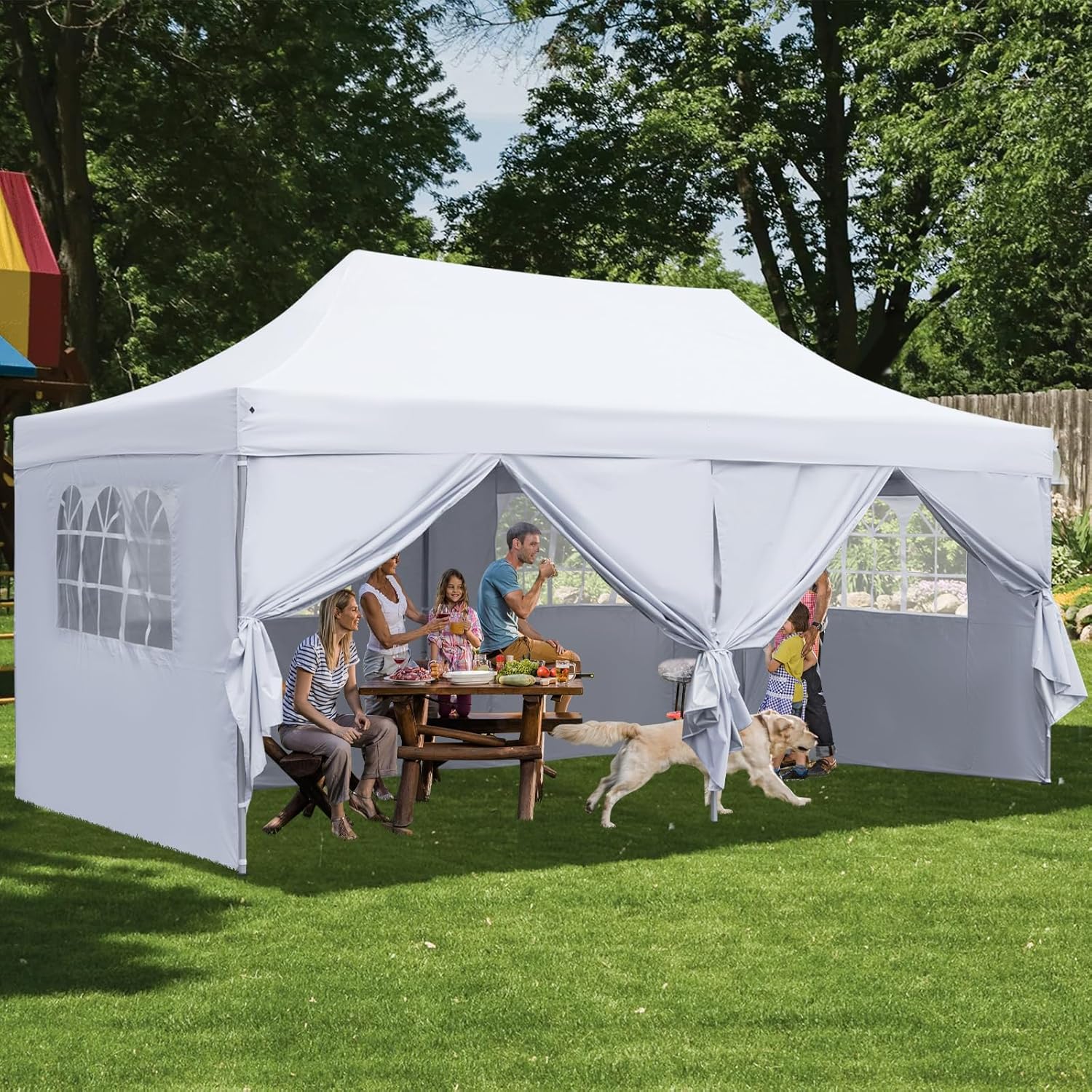 Diophros 10x20 Outdoor Pop up Canopy Tent, Waterproof Patio Tent with 6 Removable Sidewalls, Heavy Duty Outdoor Rooftop Tent Portable Gazebo Wedding BBQ for Catering Garden Beach Camping