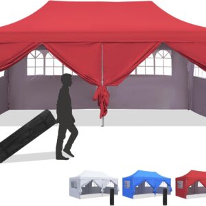 Diophros 10x20 Outdoor Pop up Canopy Tent, Waterproof Patio Tent with 6 Removable Sidewalls, Heavy Duty Outdoor Rooftop Tent Portable Gazebo Wedding BBQ for Catering Garden Beach Camping