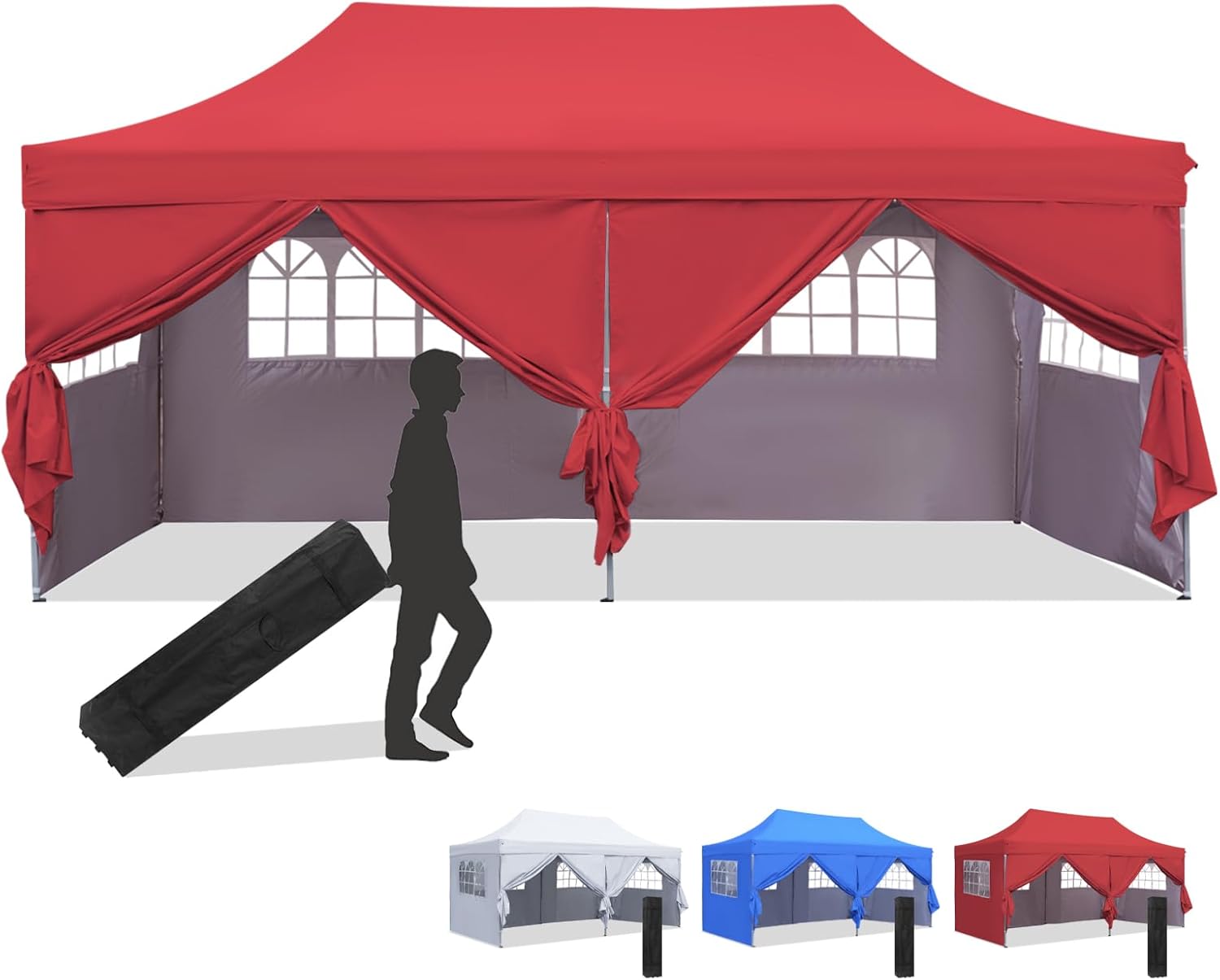 Diophros 10x20 Outdoor Pop up Canopy Tent, Waterproof Patio Tent with 6 Removable Sidewalls, Heavy Duty Outdoor Rooftop Tent Portable Gazebo Wedding BBQ for Catering Garden Beach Camping