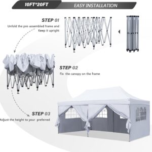 Diophros 10x20 Outdoor Pop up Canopy Tent, Waterproof Patio Tent with 6 Removable Sidewalls, Heavy Duty Outdoor Rooftop Tent Portable Gazebo Wedding BBQ for Catering Garden Beach Camping