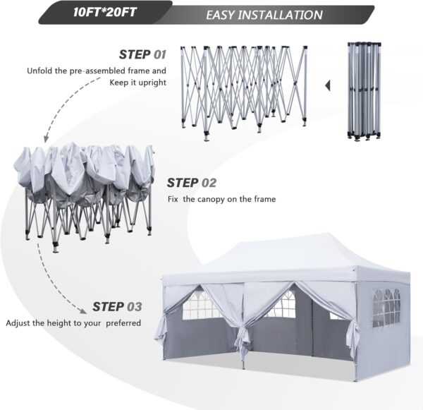 Diophros 10x20 Outdoor Pop up Canopy Tent, Waterproof Patio Tent with 6 Removable Sidewalls, Heavy Duty Outdoor Rooftop Tent Portable Gazebo Wedding BBQ for Catering Garden Beach Camping