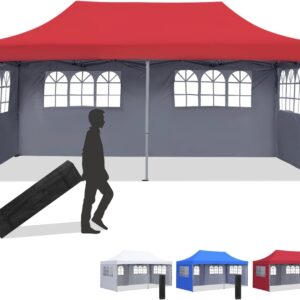 Diophros 10x20 Outdoor Pop up Canopy Tent, Waterproof Patio Tent with 6 Removable Sidewalls, Heavy Duty Outdoor Rooftop Tent Portable Gazebo Wedding BBQ for Catering Garden Beach Camping