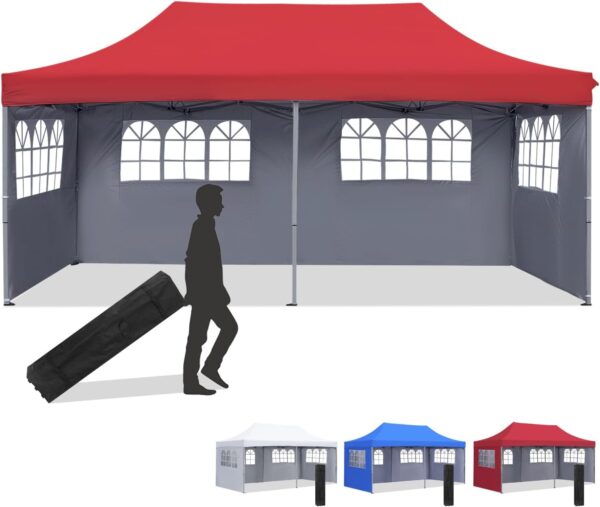 Diophros 10x20 Outdoor Pop up Canopy Tent, Waterproof Patio Tent with 6 Removable Sidewalls, Heavy Duty Outdoor Rooftop Tent Portable Gazebo Wedding BBQ for Catering Garden Beach Camping