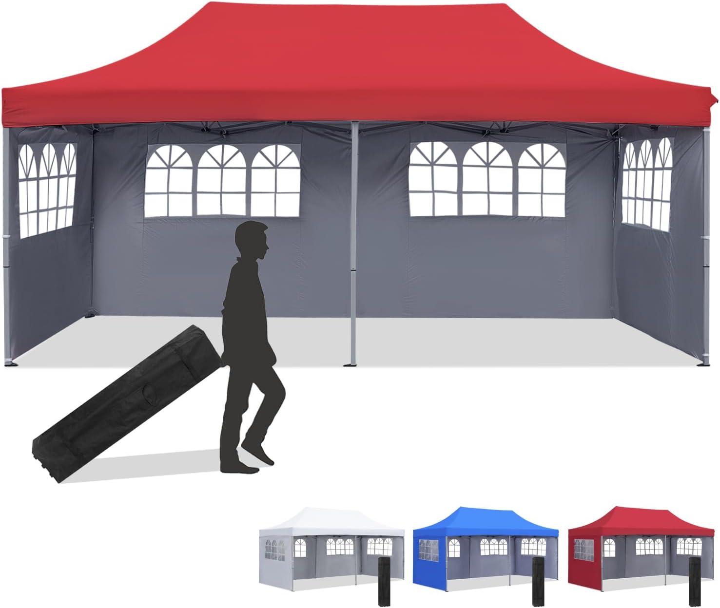 Diophros 10x20 Outdoor Pop up Canopy Tent, Waterproof Patio Tent with 6 Removable Sidewalls, Heavy Duty Outdoor Rooftop Tent Portable Gazebo Wedding BBQ for Catering Garden Beach Camping