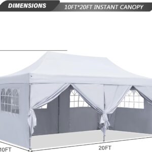 Diophros 10x20 Outdoor Pop up Canopy Tent, Waterproof Patio Tent with 6 Removable Sidewalls, Heavy Duty Outdoor Rooftop Tent Portable Gazebo Wedding BBQ for Catering Garden Beach Camping