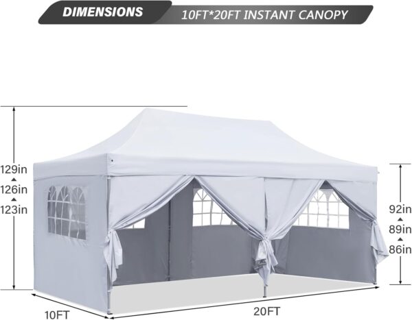 Diophros 10x20 Outdoor Pop up Canopy Tent, Waterproof Patio Tent with 6 Removable Sidewalls, Heavy Duty Outdoor Rooftop Tent Portable Gazebo Wedding BBQ for Catering Garden Beach Camping