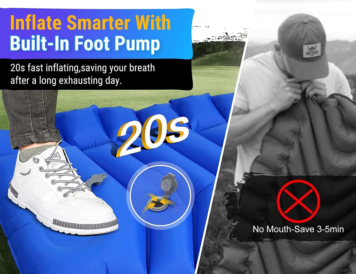 Diowner Sleeping Pad for Camping with Foot Pump, 4'' Thick & 1.8LB Ultralight 75''X25'' Waterproof Self-Inflating Camping Air Mattress for Camping, Backpacking, Hiking