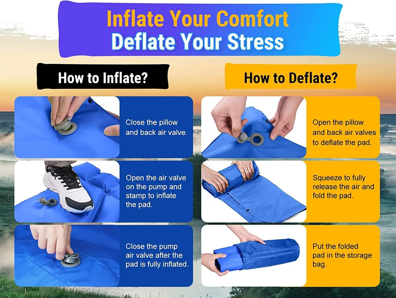 Diowner Sleeping Pad for Camping with Foot Pump, 4'' Thick & 1.8LB Ultralight 75''X25'' Waterproof Self-Inflating Camping Air Mattress for Camping, Backpacking, Hiking